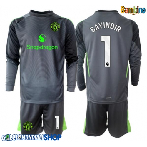 Maglie da calcio Manchester United Altay Bayindir #1 Portiere Seconda Maglia Bambino 2025-26 Manica Lunga + Pantaloni corti)